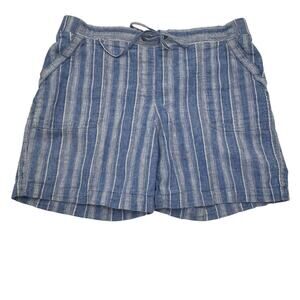 Talbots Size 12 Linen Blend Shorts Drawstring Waist Blue Casual Coastal Preppy